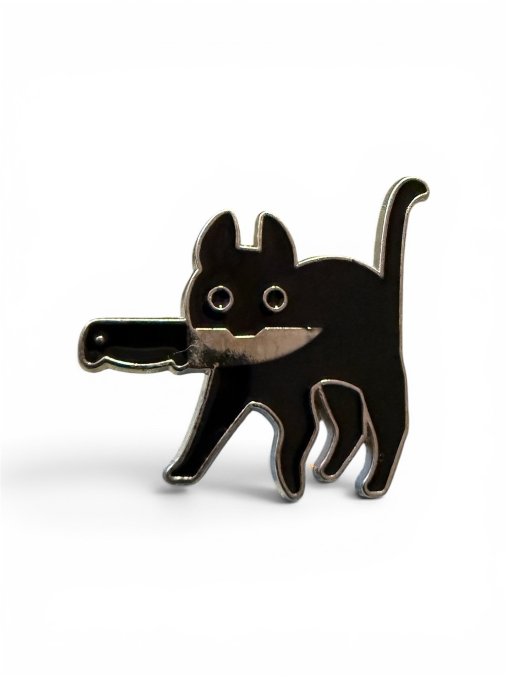 Black Cat Enamel Pin with Knife